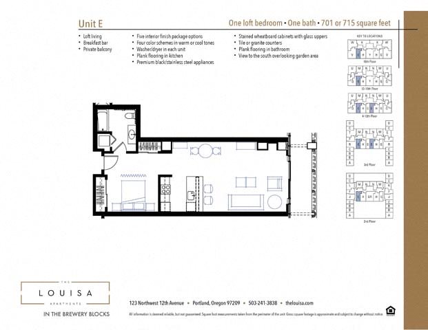 Studio E Floor Plan Studio E Floor Plan at The Louisa Apartments in Portland, Oregon